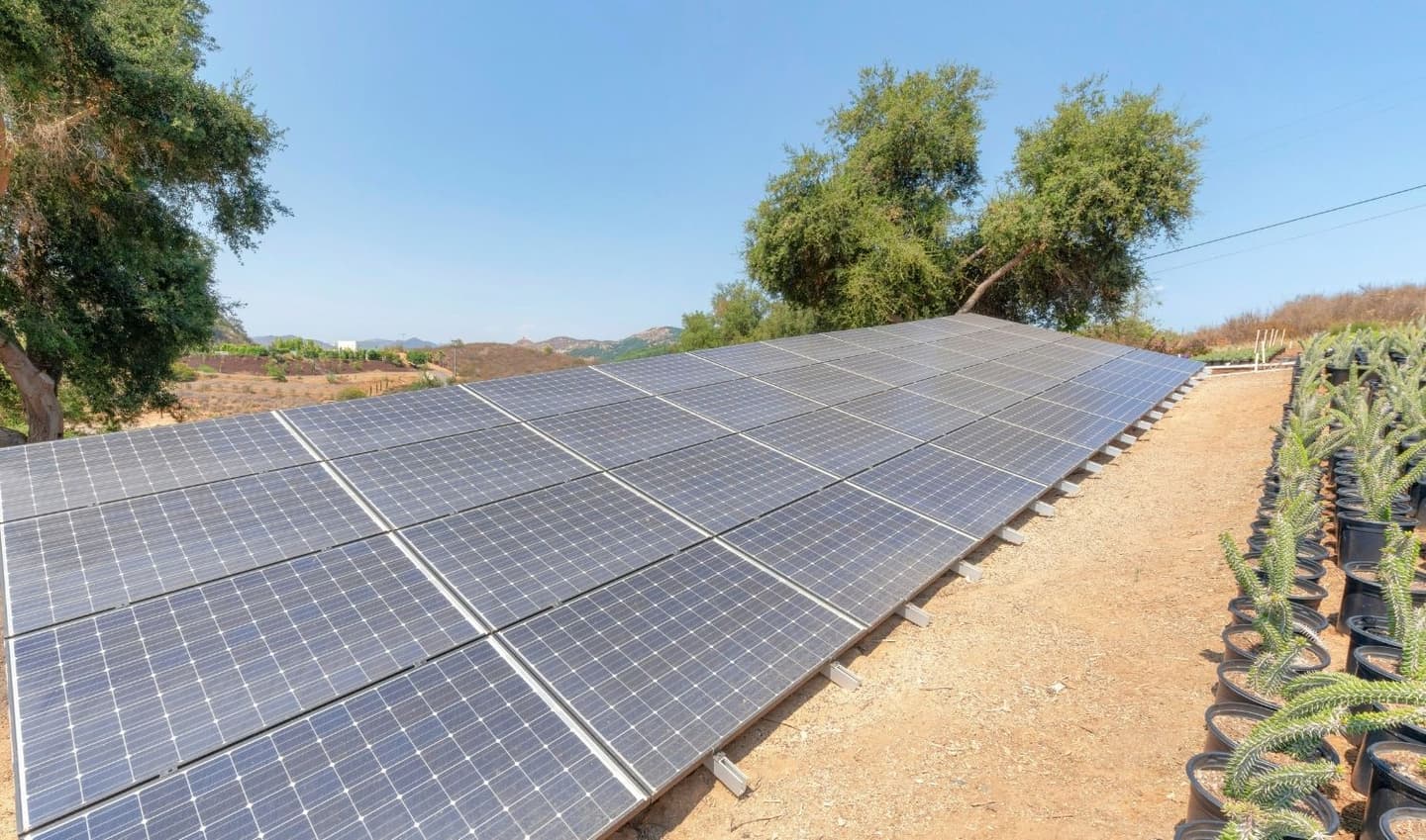 Ground-mounted solar panels at a utility-scale solar project.